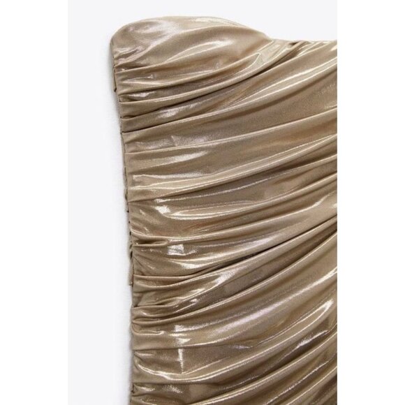 NWT Zara Gold Strapless Ruched Mini Dress • Y2K Baddie Party Club Glam Coquette - Picture 13 of 16